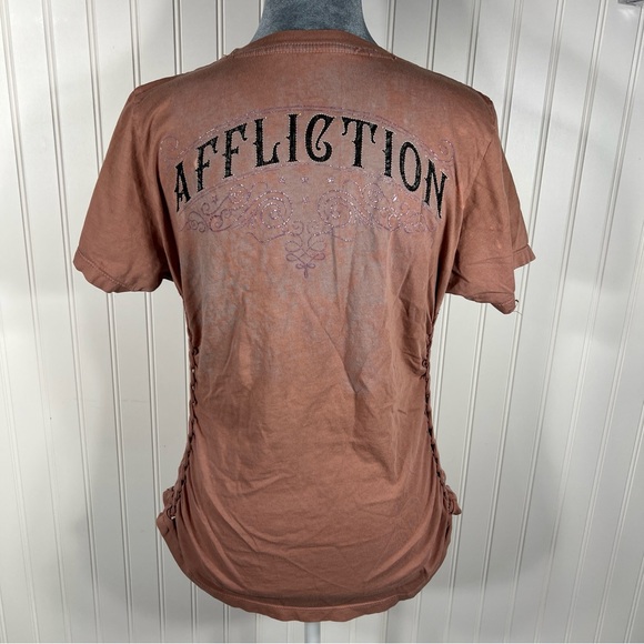 Affliction Pink Graphic Ruched T-Shirt - Picture 9 of 10
